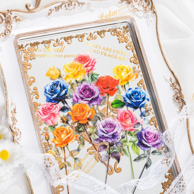 autocollants adhésifs fleurs roses rouges violettes jaunes bleues scrapbooking classique romantique 80x100mm 30pcs