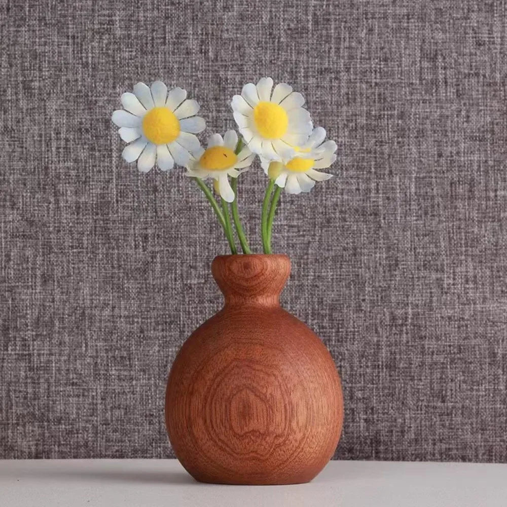 vase bois marron minimaliste décoration table maison marguerites coton rustic japonais