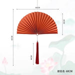 éventail pliant décoratif papier rouge bleu marine doré chinois traditionnel pompon cordelette