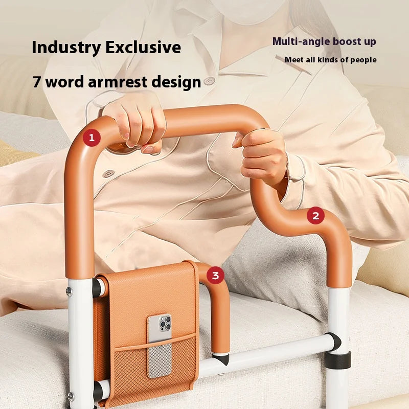 support lit canapé poignées compartiment téléphone orange moderne ergonomique tubes télescopiques anneaux fixations tissu