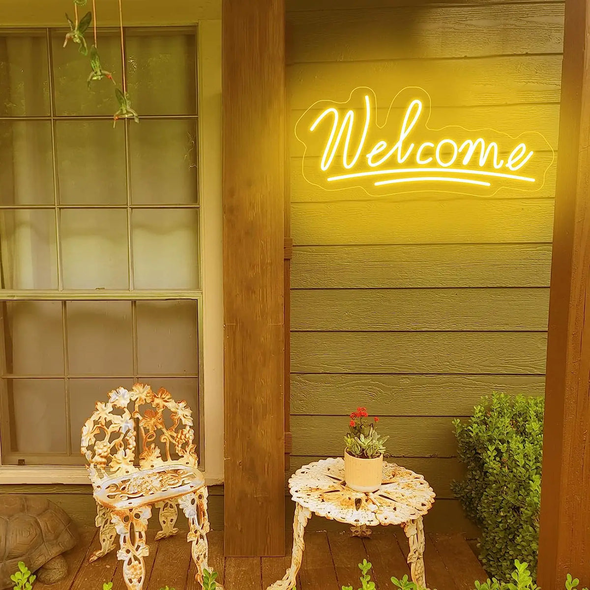 Enseigne néon LED 'Bienvenue' utilisée en extérieur pour vitrine de boutique