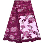 tissu tulle brodé fleurs rouge rose violet transparent occasion importante robe soirée cérémonie