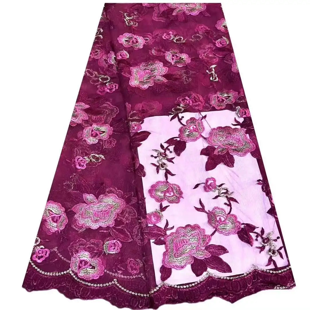 tissu tulle brodé fleurs rouge rose violet transparent occasion importante robe soirée cérémonie