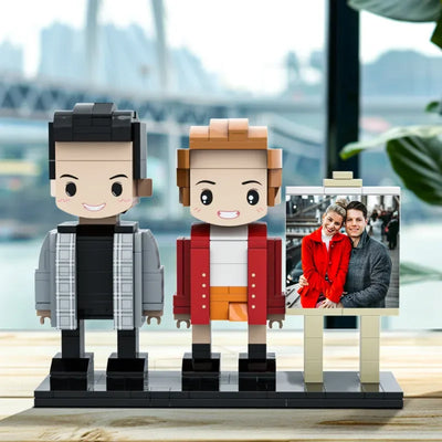 Cadre photo personnalisable pour couple en briques de construction