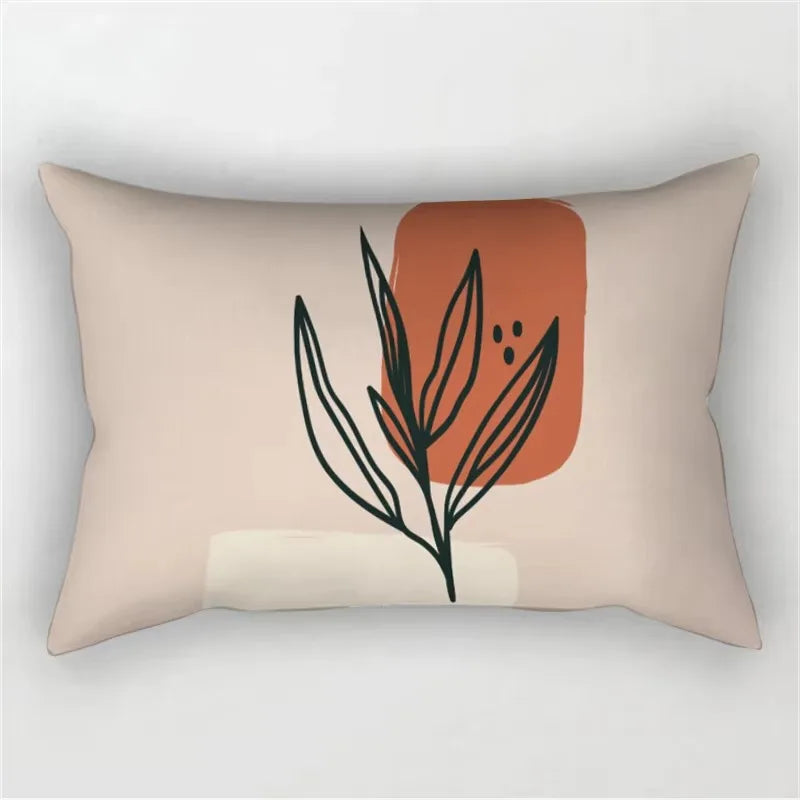 coussin rectangulaire moderne motif abstrait feuilles visages 100 polyester beige clair lit salon chambre