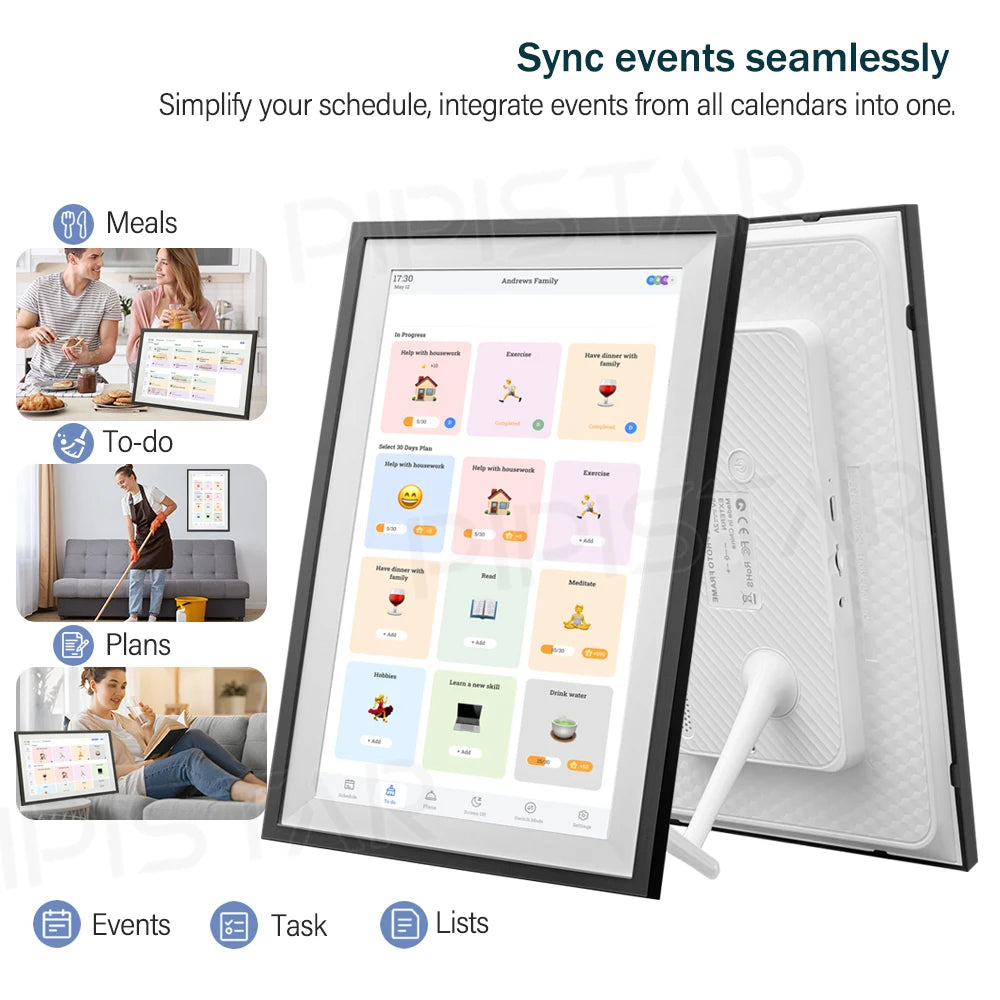 calendrier numérique intelligent blanc cadre carbone moderne auto synchronisation google photos wifi