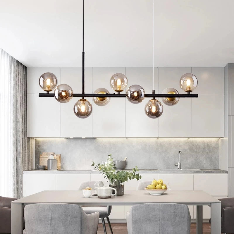suspension luminaire moderne boule verre blanc translucide salon cuisine salle manger led noir