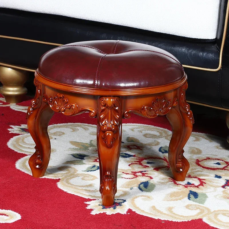 tabouret sculpté cuir tissu brodé classique baroque élégant maison salon chambre