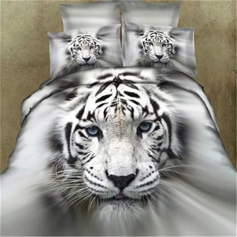 housse couette tigre blanc taie oreiller literie enfant moderne polyester