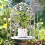 support plante cage oiseau métal motif feuilles vintage doré semi transparent pensées petunias