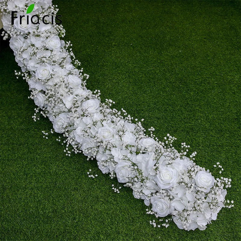 guirlande florale artificielle rose blanche décoration mariage anniversaire extérieur classique 200cm 35cm
