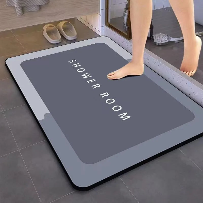 tapis bain gris texturé moderne antidérapant absorbant séchage rapide adhésif buanderie douche chambre cuisine