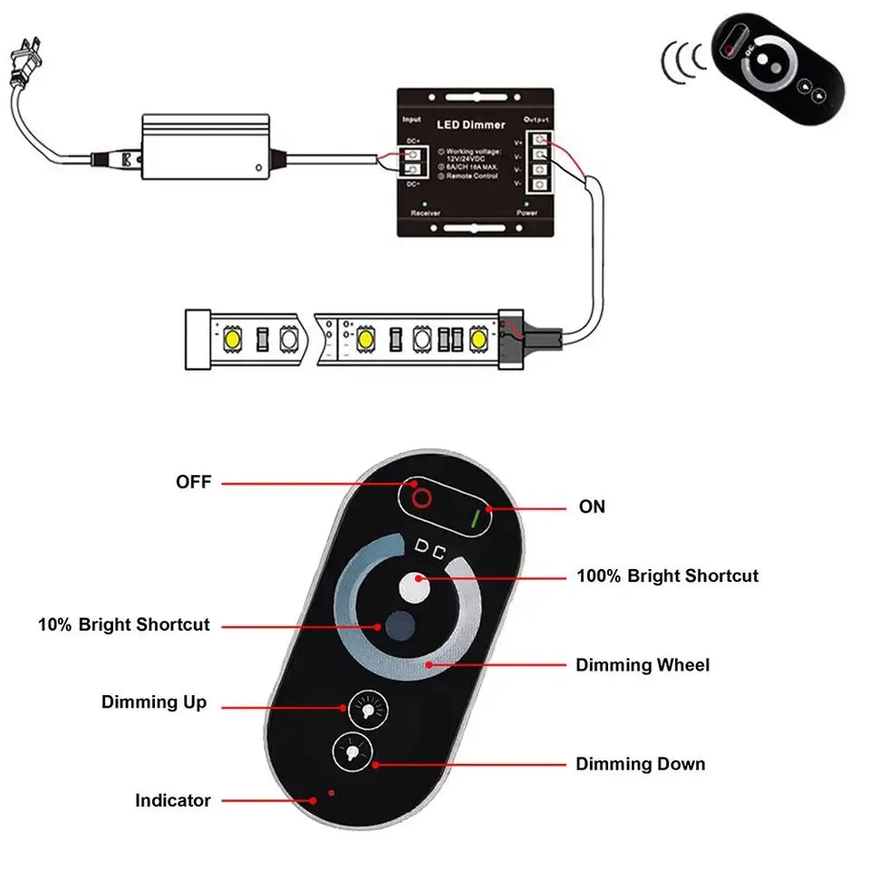 contrôleur led dimmer télécommande noire moderne 18a pwm réglable alimentation vis fixée