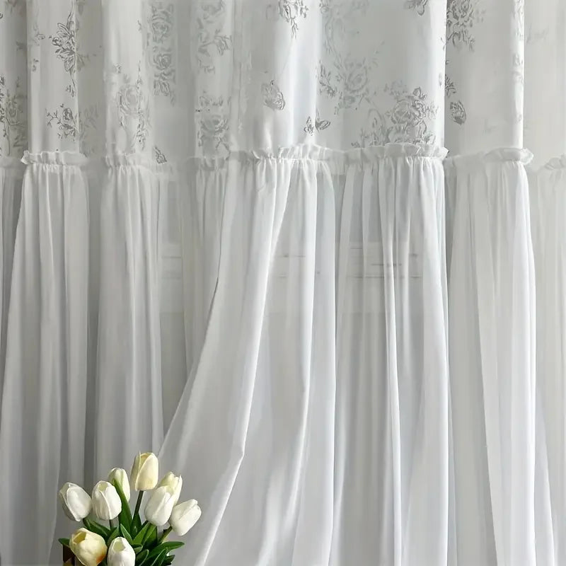 rideau blanc papillon transparent japonais fleurs broderie chambre salon anneaux bordure décorative polyester