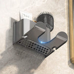 porte sèche cheveux adhésif moderne gris métallisé salle bain rangement brosse gobelet téléphone