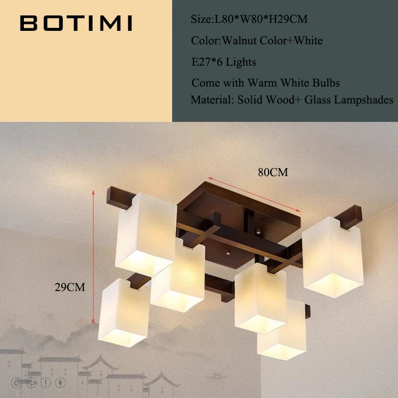lustre japonais minimaliste bois marron foncé abat jours rectangulaires lumière douce led contracté