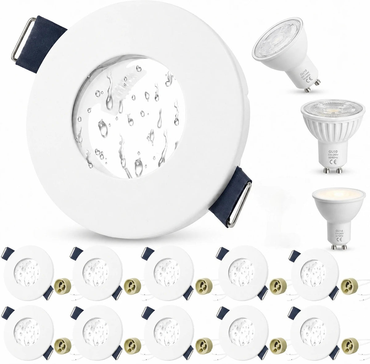 spots led blancs transparents moderne gouttes d'eau clips inclusées étanches ip65
