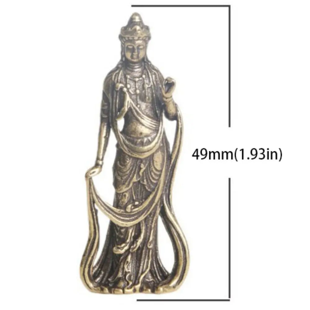 statue bouddhiste miniature dorée traditionnelle relief détails vêtements bronze religieux