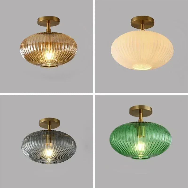 lampe suspendue moderne verre vert transparent rayures verticales minimaliste salon chambre
