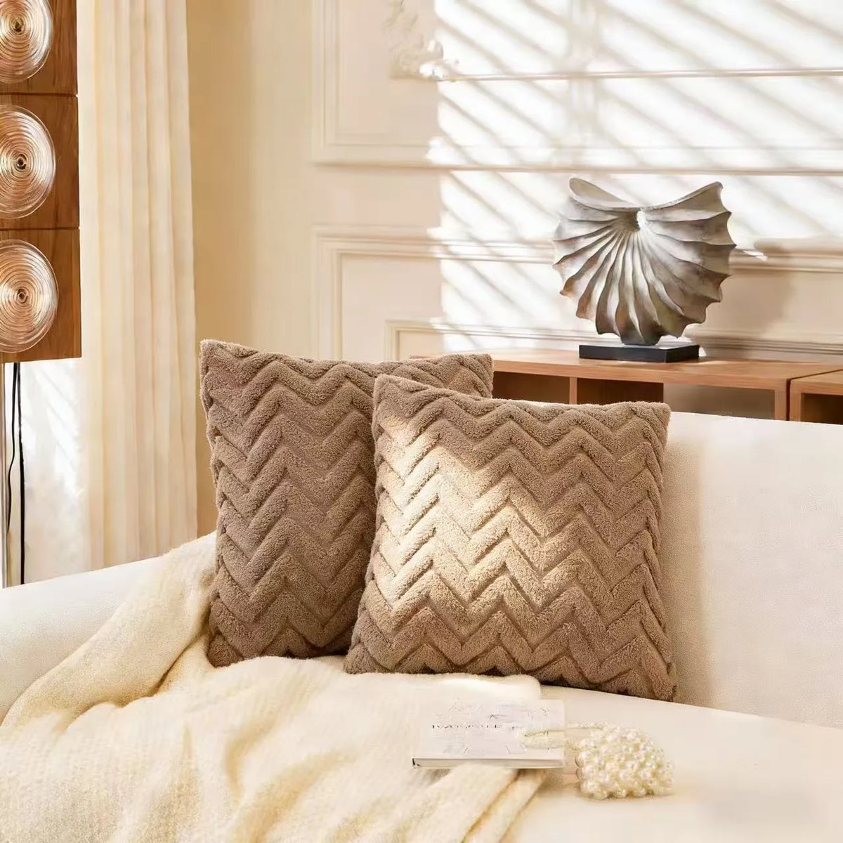 housses coussin polyester motif zigzag moderne rose beige gris jaune maison