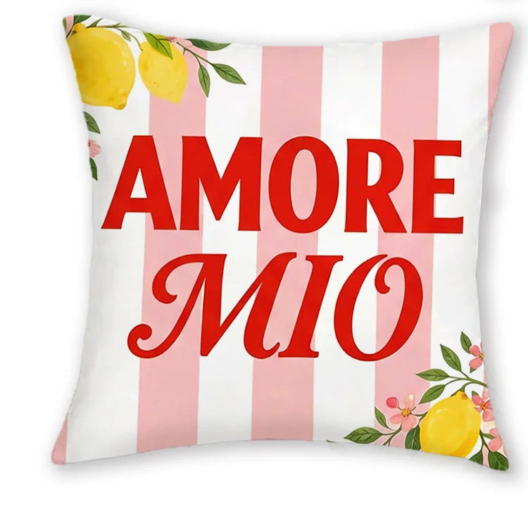 taies d'oreiller moderne rayures colorées polyester blanc jaune rose bleu vert citrons fleurs 40x40cm
