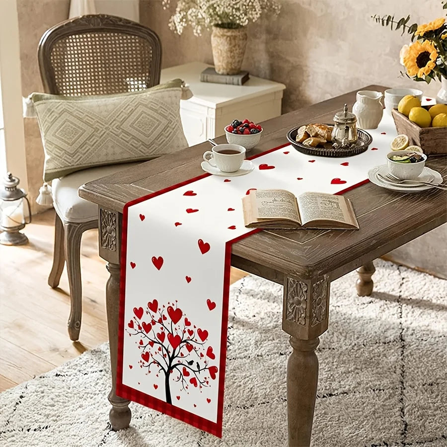 table dinne romantique cœurs arbres carreaux lin rouge blanc marron festive