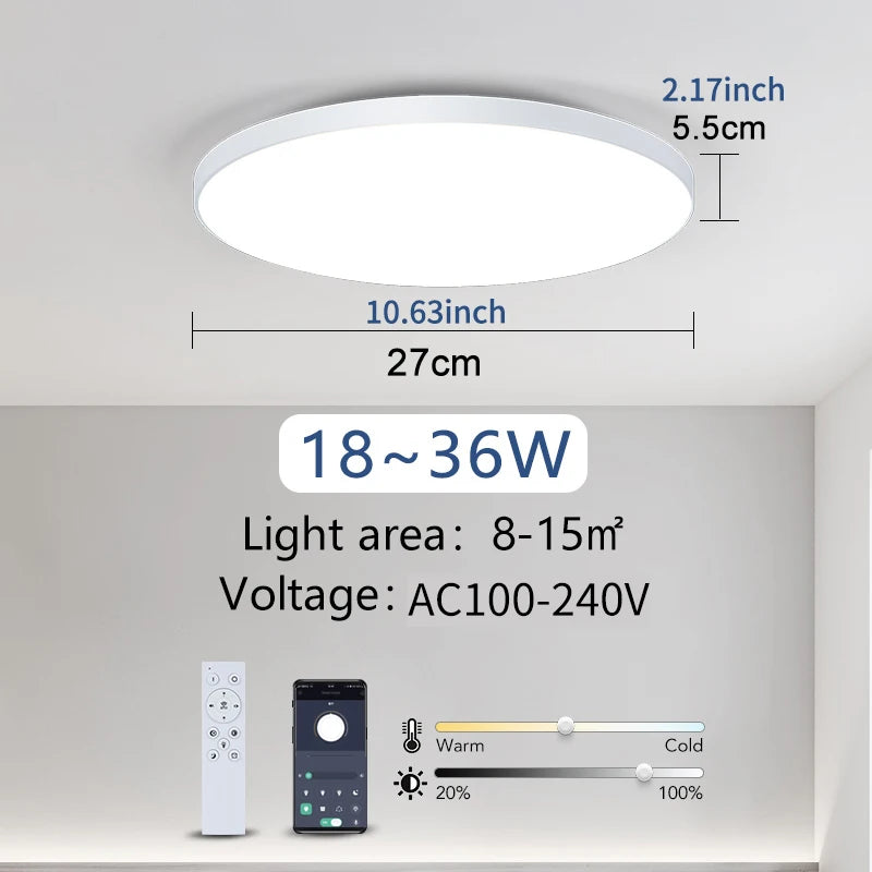 plafonnier led moderne télécommande application blanc noir minimaliste