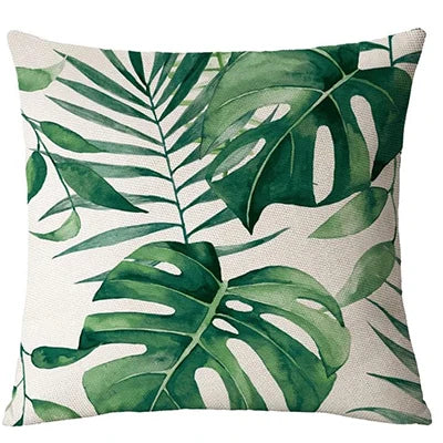 taies oreiller motif feuilles tropicales verte blanche modernes décoratives carrées 40x40cm 45x45cm
