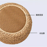 coussin sol rond tissé main paille mousse pu anti décubitus opaque rustique beige brunclair