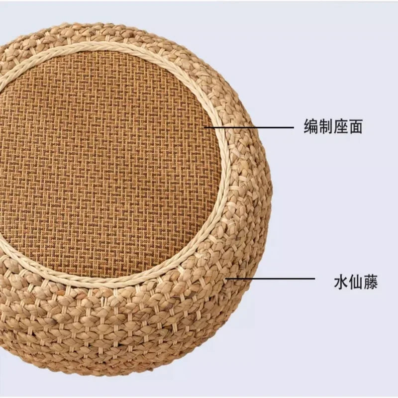coussin sol rond tissé main paille mousse pu anti décubitus opaque rustique beige brunclair