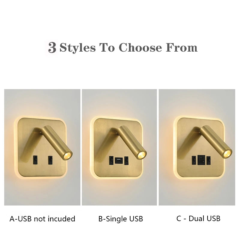 lampe murale multifonctionnelle moderne rechargeable usb noir blanc bronze laiton