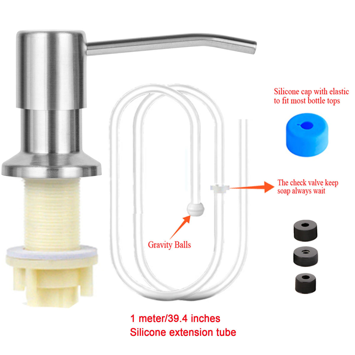 distributeur liquide moderne argenté adhésif corps plastique tête inoxydable tube silicone bouteille plastique minimaliste