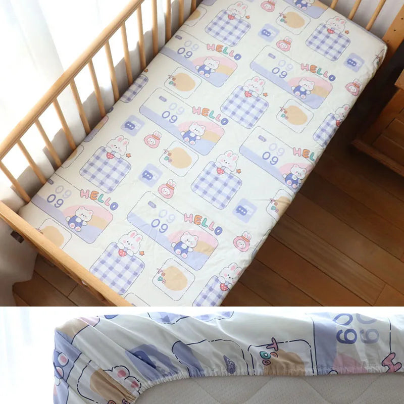 drap housse coton bébé 130x70cm dessins animés personnalisable moderne blanc beige bleuclair gris vert