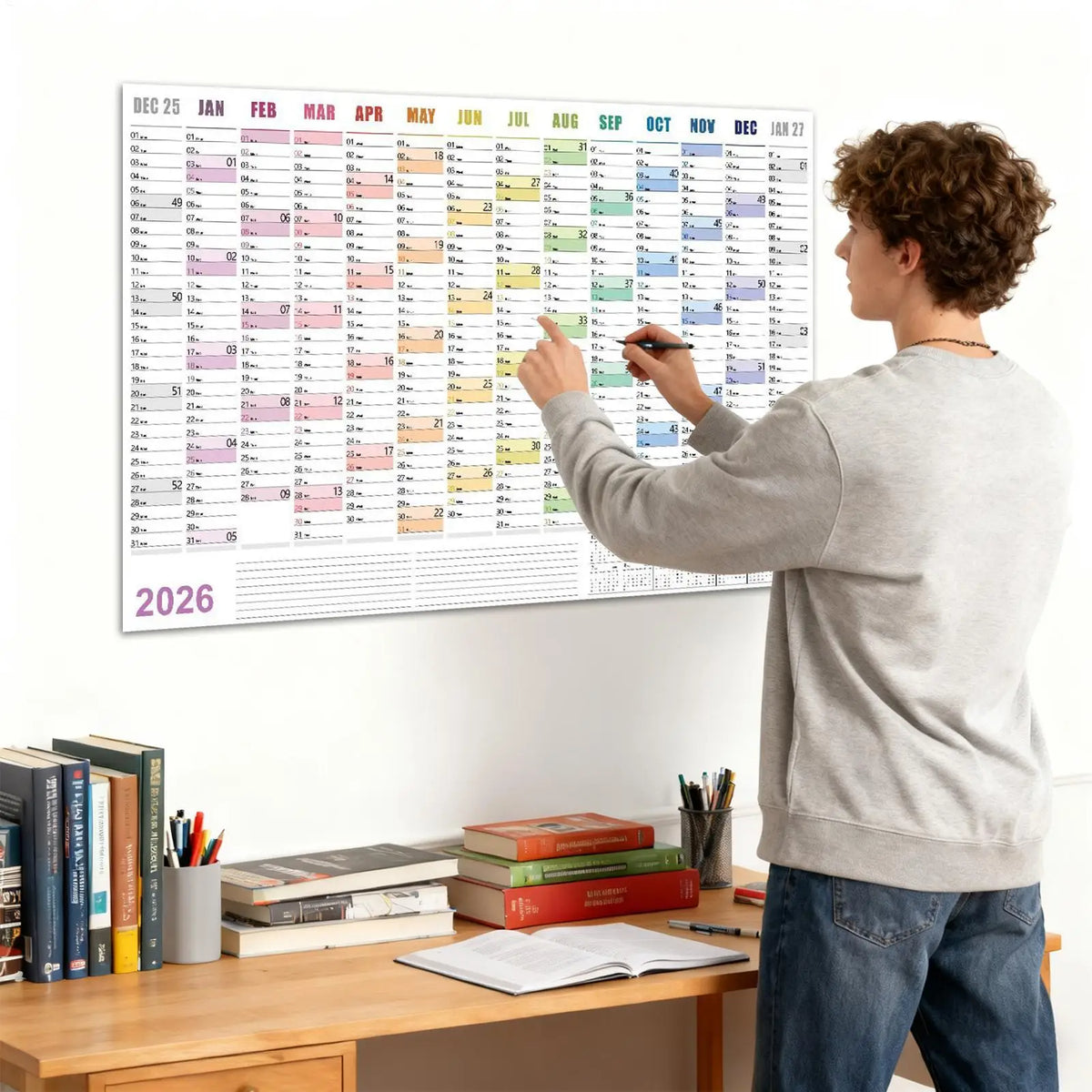 calendrier mural blanc moderne 2026 mensuel accueil organisation dates numéros jours