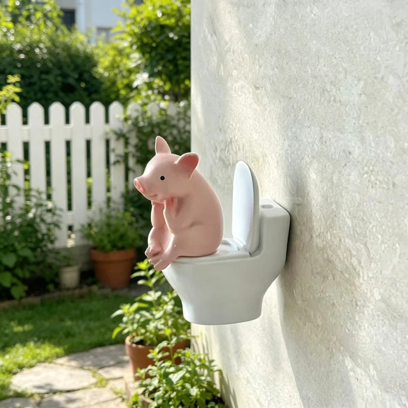 figurine porc rose toilette décoration murale moderne eclectic pvc
