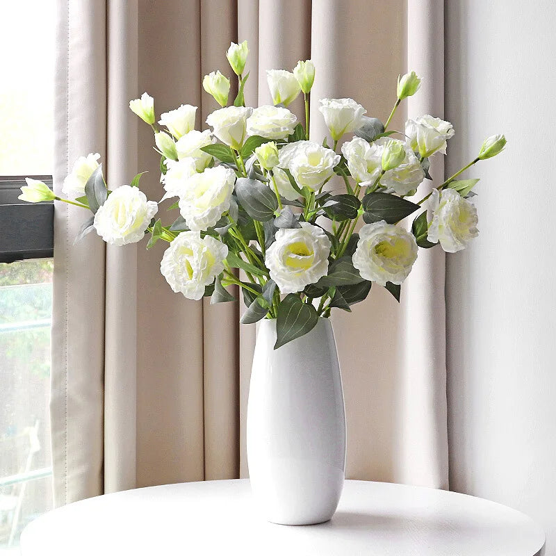 bouquet fleurs artificielles soie blanc vert decoration mariage intérieur classique 70cm vase
