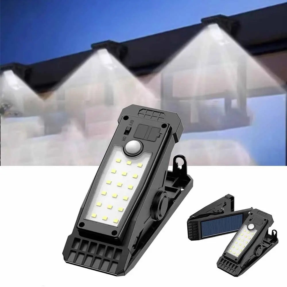 lampe solaire noire moderne pinces universelles led blanches induction corporelle modes autochargeable extérieure robuste