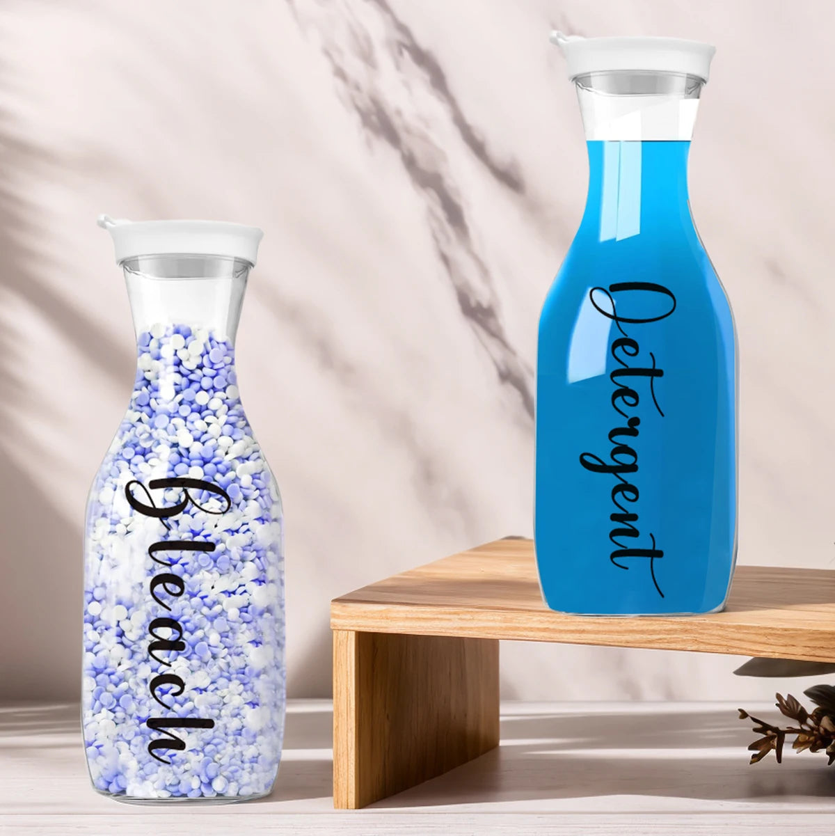 bouteilles détergent transparentes modernes rechargeables bleu blanc détergent doser facile buanderie économique écologique élégant