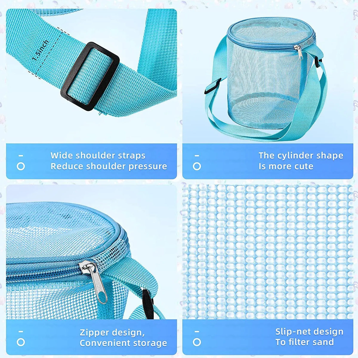 sac plage pliable bleu rose vert violet maille fine moderne pratique adjustable fun tri