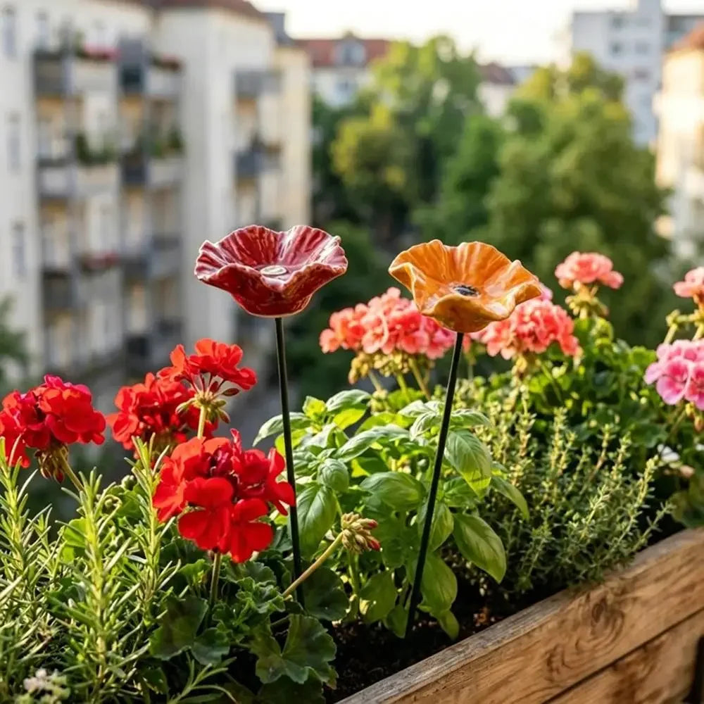 support fleurs moderne rouge orange jaune violet tringle pelle jardin cadran arrosageextérieur decorationjardin