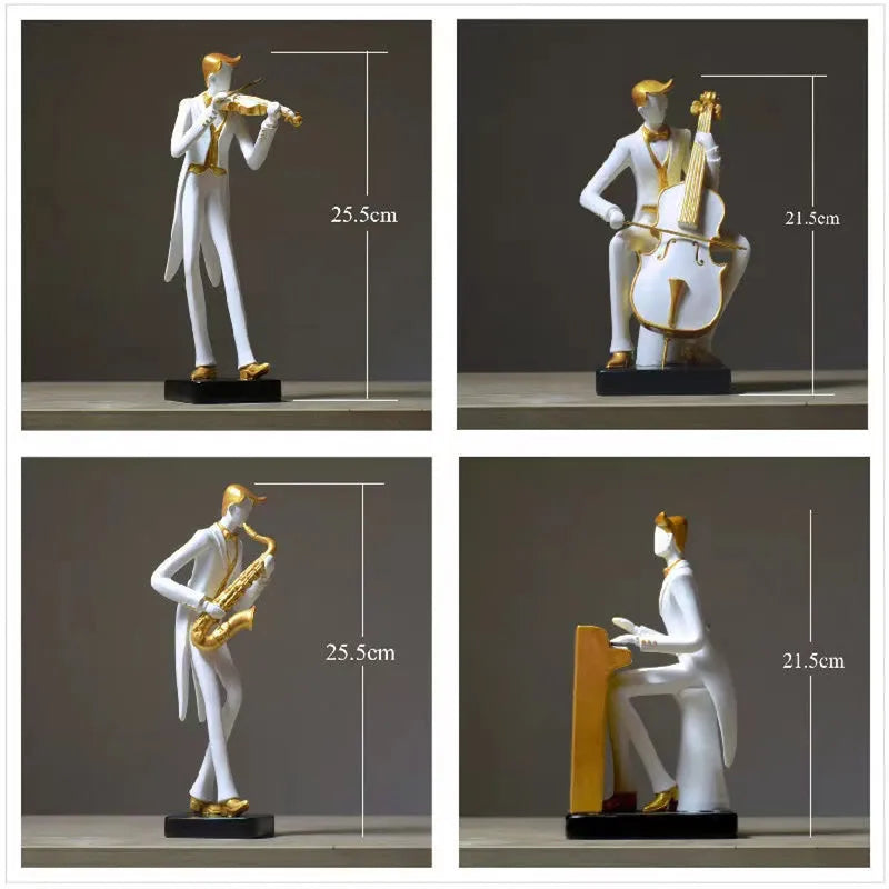 statues musiciens résine blanc doré moderne minimaliste saxophone violoncelle décoration