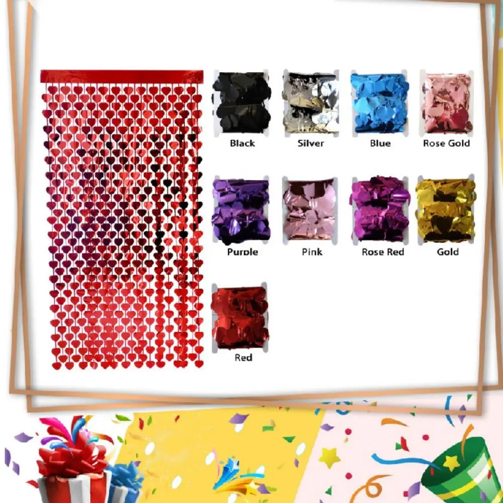 rideau coeurs or rouge violet rose noir argent bleu decoratif occasion fête 1m 2m