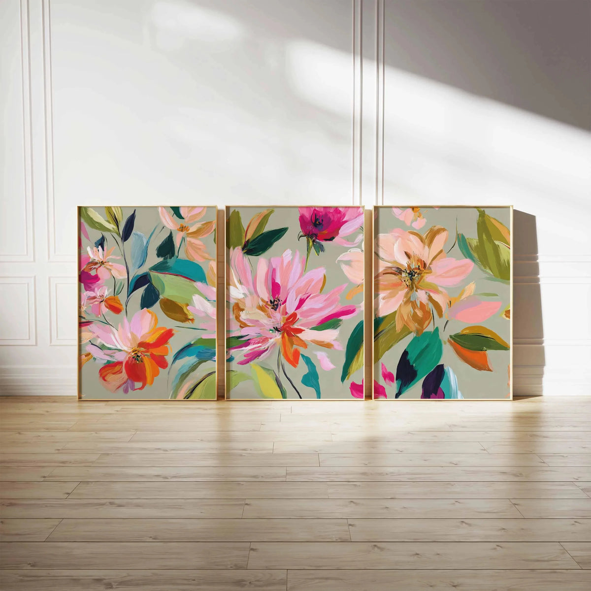 tableaux abstraits fleurs multicolores moderne contemporain sans cadre bois