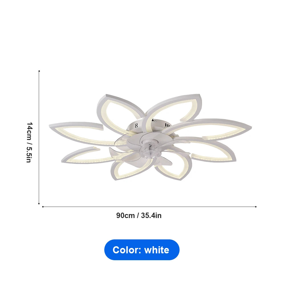 ventilateur moderne led télécommande noir blanc feuilles stylisées fixations invisibles chambre restaurant