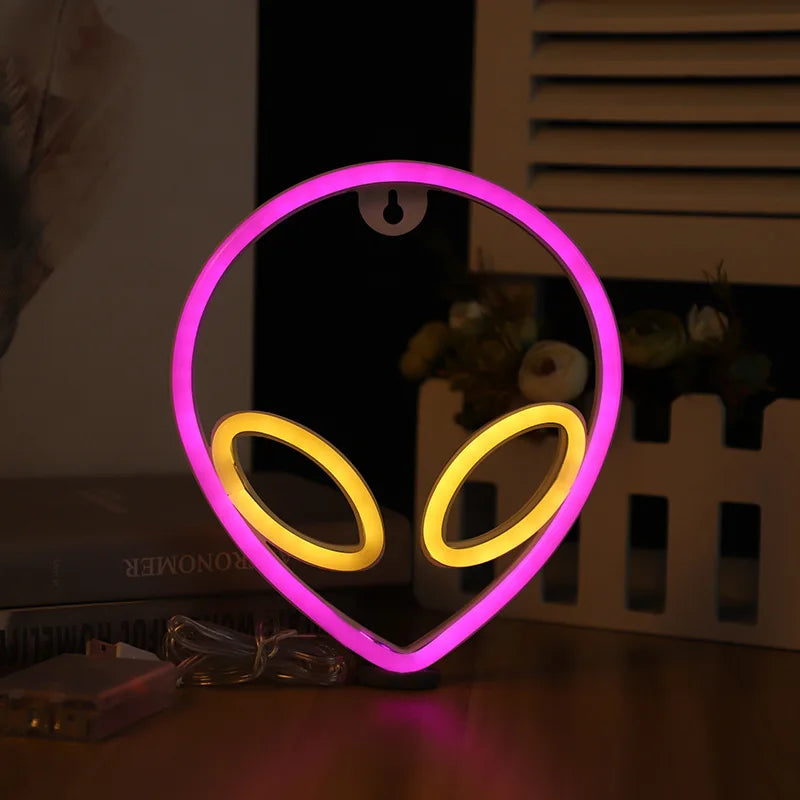 lampe néon multicolore personnage stylisé moderne câble usb boîte colorée festive chambre enfants