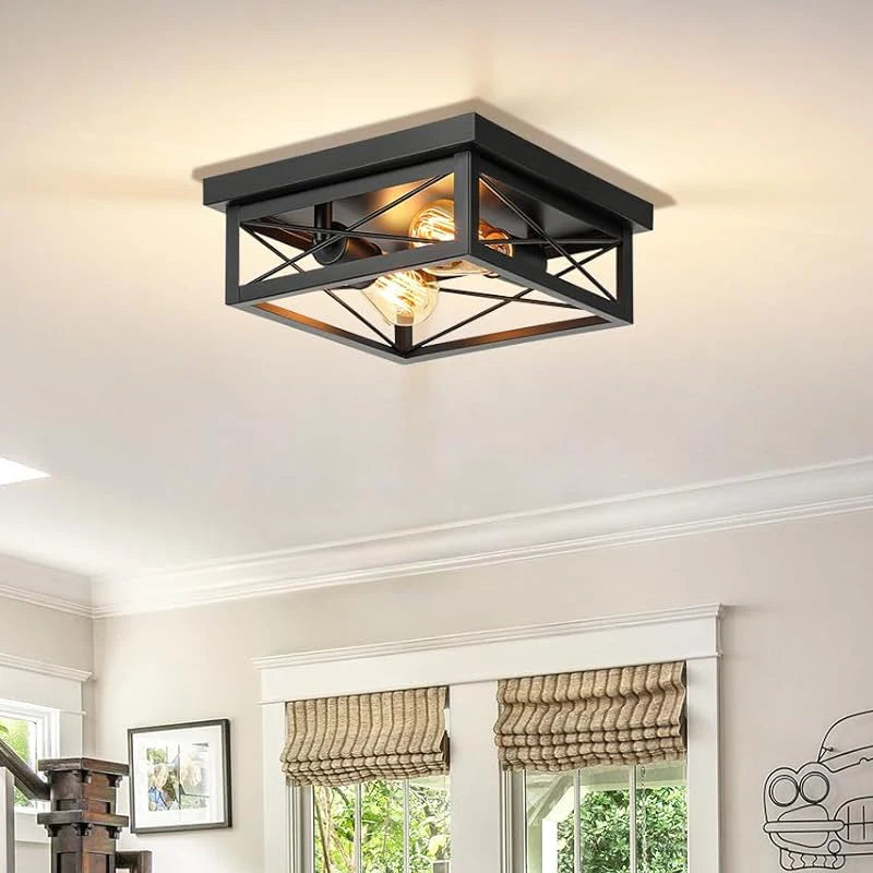 lampe industrielle noire structure métal géométrique filament couloir salle manger