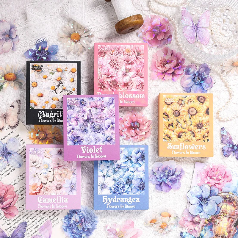 autocollants fleurs papillons romantique floral 60 pièces scrapbooking bricolage transparents bleu rose jaune blanc