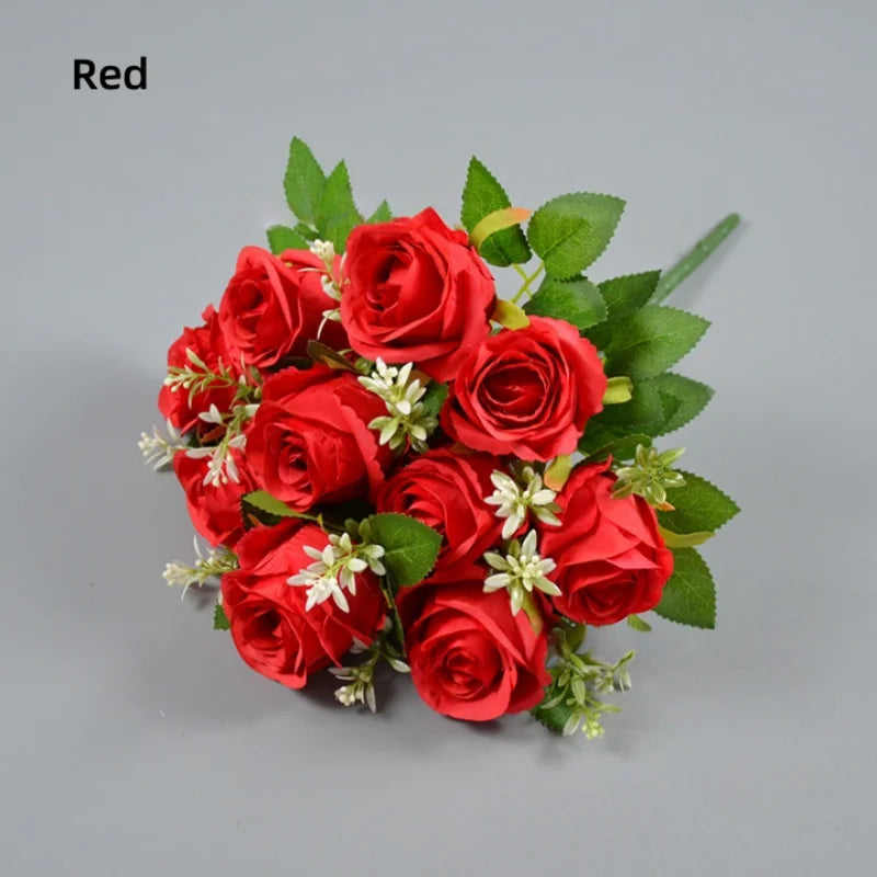 bouquet roses artificielles soie couleurs variées feuilles vertes modernes élégantes intérieur extérieur