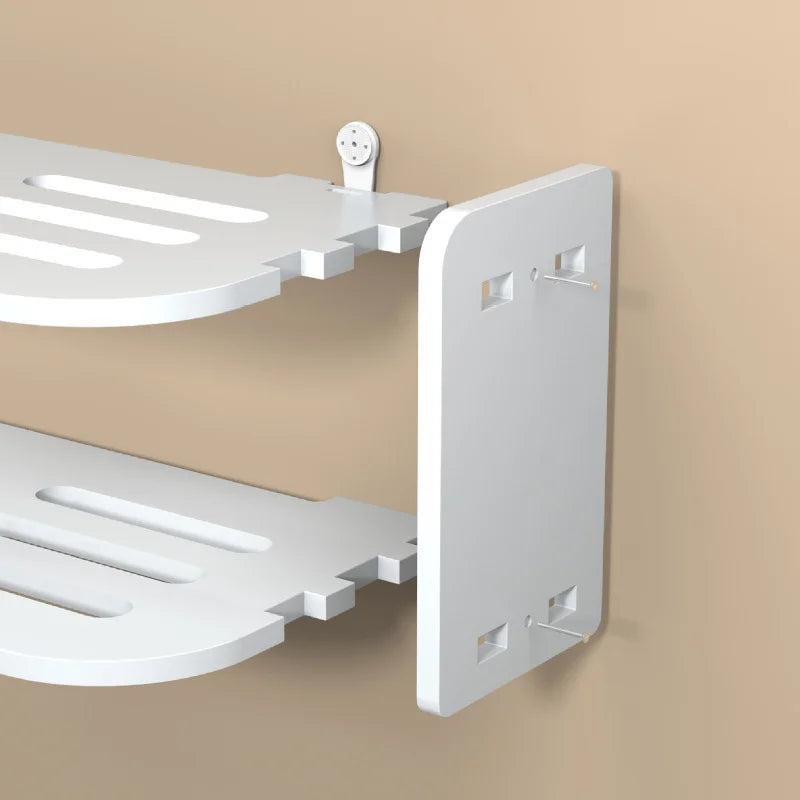 Vue de côté support mural double étagère blanc décoration murale télé