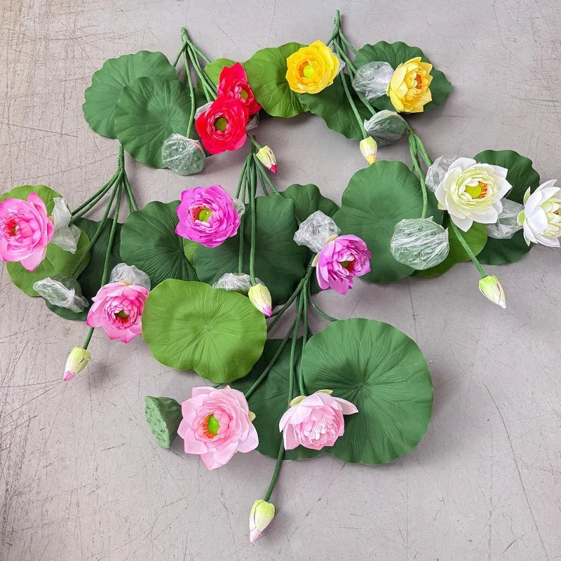 décoration intérieure bouquet artificiel lotus rose vert feuilles modernes 43cm